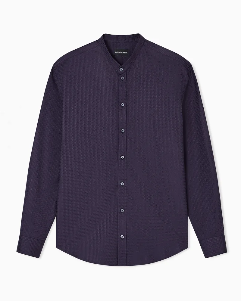 Emporio Armani Hemd mit Grandad-Kragen aus strukturiertem Jacquard-Stoff Gemustert