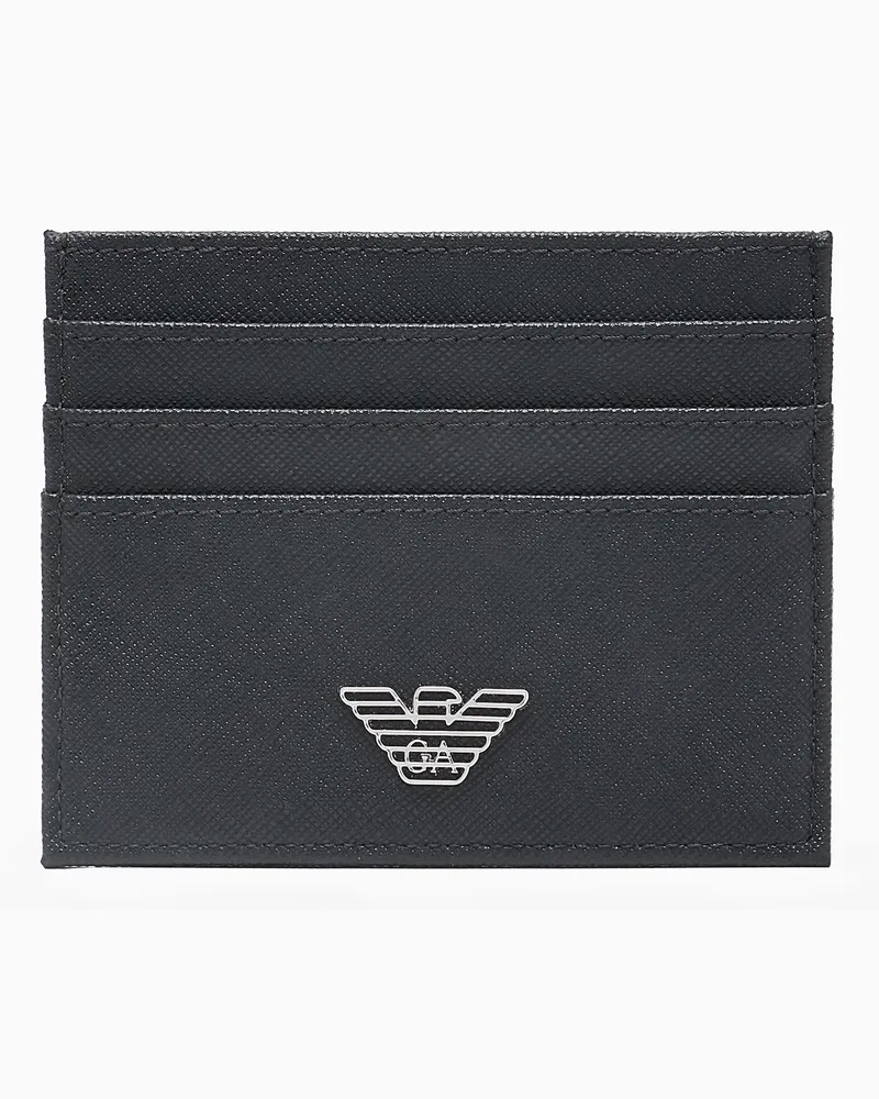 Emporio Armani ASV Geschenkset mit Portemonnaie und Kartenhalter aus neu aufbereitetem Saffiano-Leder mit Adler-Plakette Schwarz