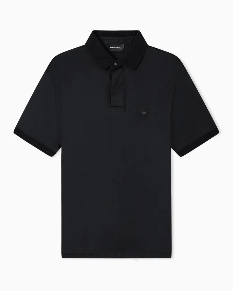 Emporio Armani Bombé micro eagle polo shirt in lyocell blend jersey Schwarz