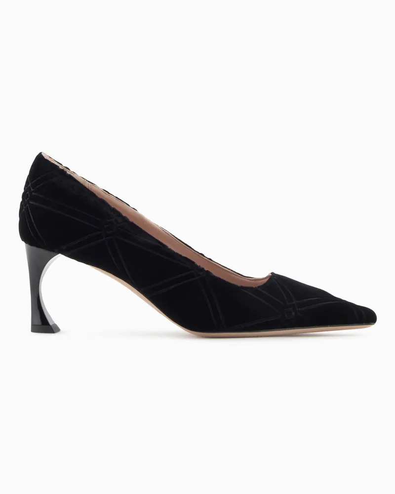 Emporio Armani Pumps aus Samt mit geprägtem Muster Schwarz