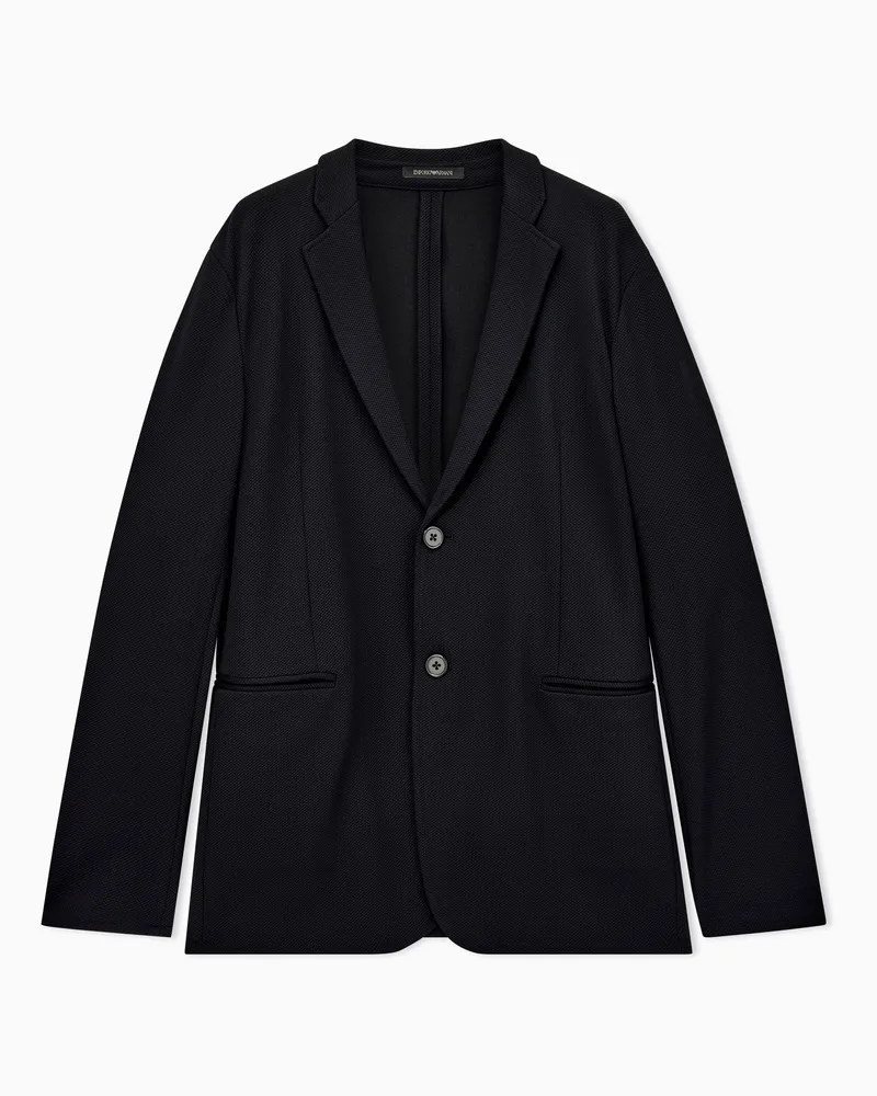 Emporio Armani Regular Fit Blazer aus technischem Jersey-Piqué mit Revers Schwarz