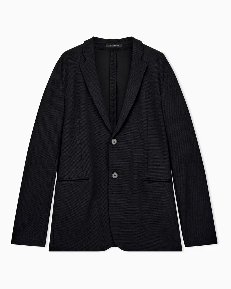Emporio Armani Regular Fit Blazer aus technischem Jersey-Piqué mit Revers Schwarz