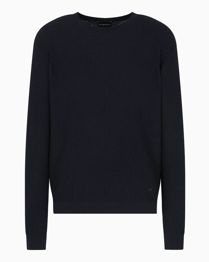 Emporio Armani Pullover aus Schurwolle mit Jacquard-Muster in Relief-Optik Blau