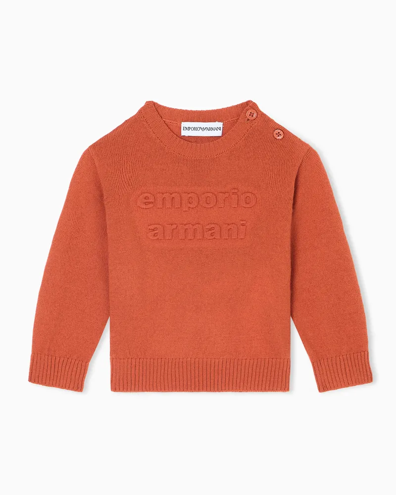 Emporio Armani Pullover aus einer Schurwoll-Mischung mit Relief-Logo Orange