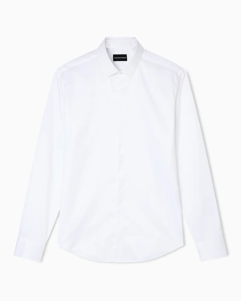 Emporio Armani Hemd aus Baumwollstretch Weiß