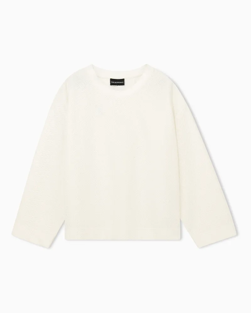 Emporio Armani Regular Fit Pullover aus Baumwolljersey mit Chevron-Muster Weiß