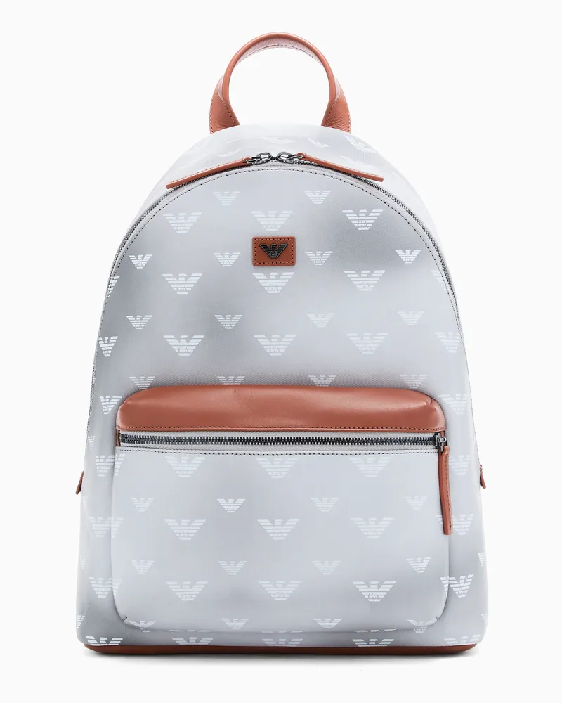 Emporio Armani Rucksack aus beschichtetem Canvas mit Allover-Adlerprint Grau