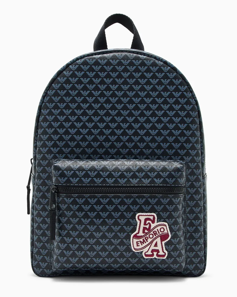 Emporio Armani Rucksack mit geometrischem Allover-Muster und Vordertasche Marineblau