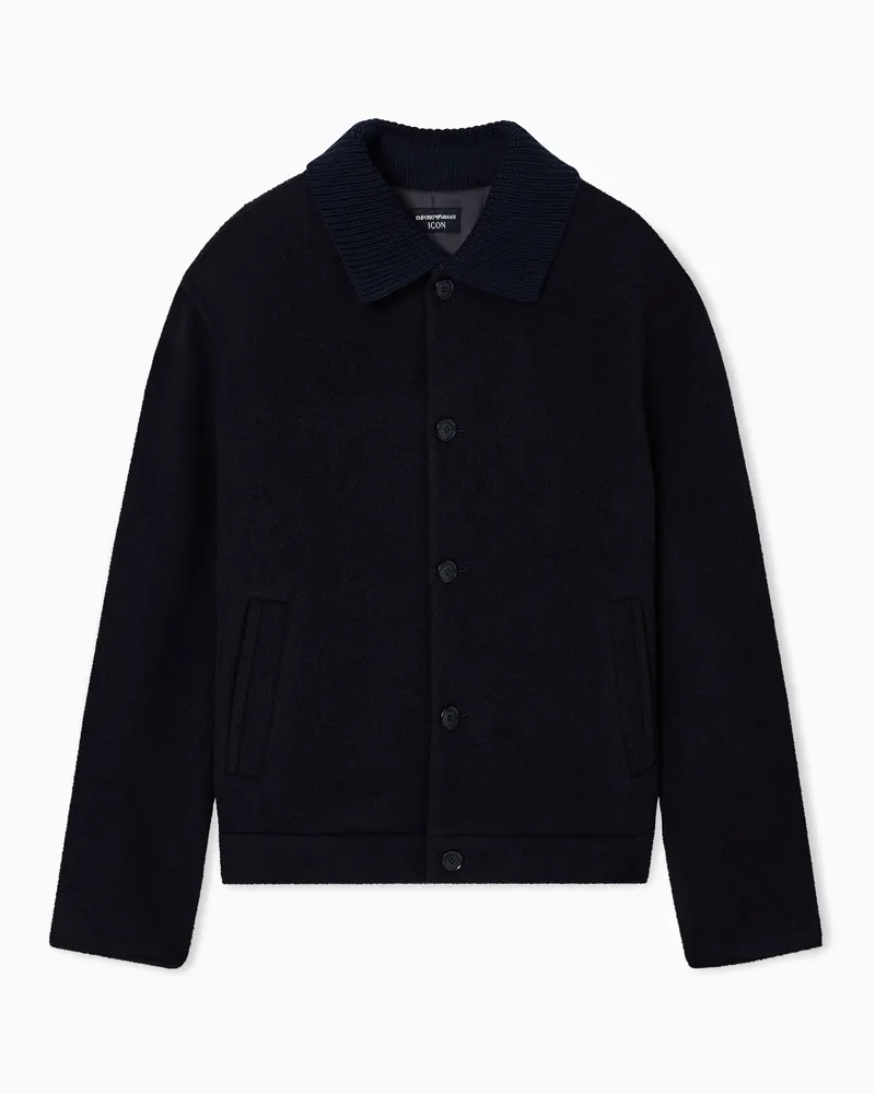Emporio Armani Icon Blouson aus doppellagigem Schurwoll-Stoff Marineblau