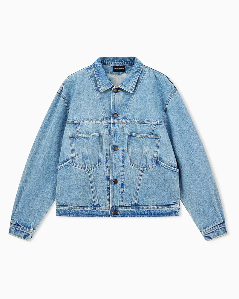 Emporio Armani Blouson-Jacke aus Baumwolldenim mit Metallknöpfen Blau