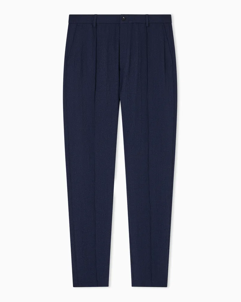 Emporio Armani Hose aus Seersucker-Funktionsgewebe Blau