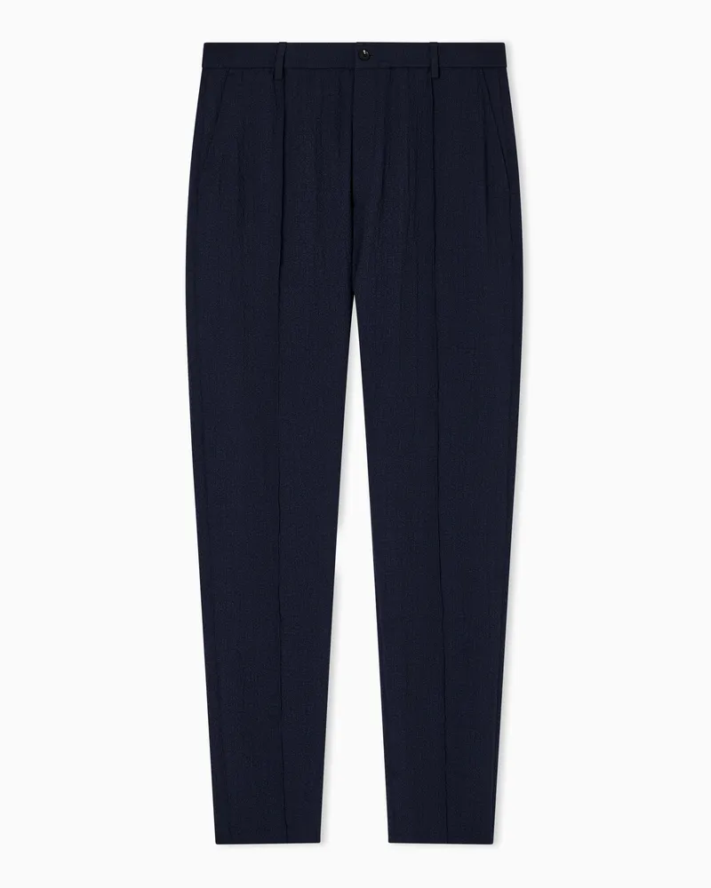 Emporio Armani Hose aus Seersucker-Funktionsgewebe Blau