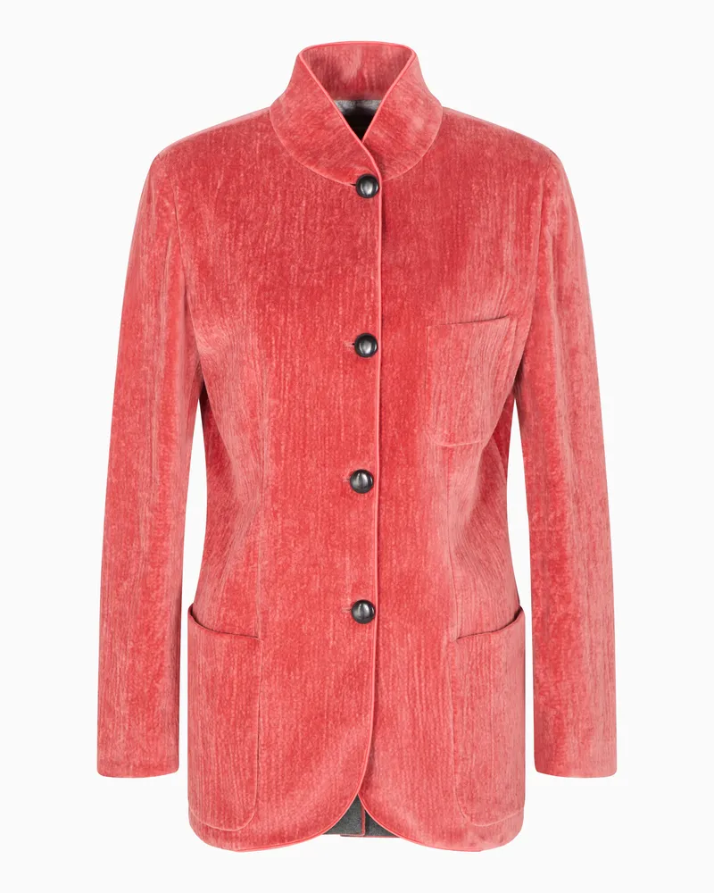 Emporio Armani Jacke mit Grandad-Kragen, gefertigt aus Seersucker-Samt Rot