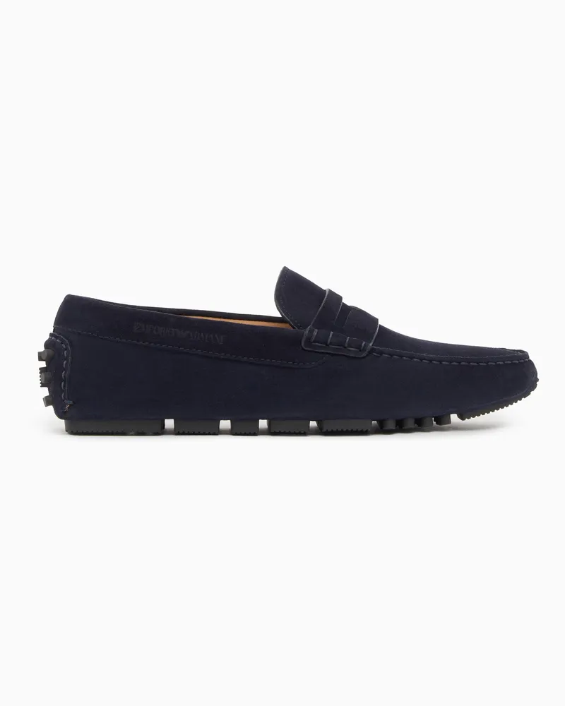 Emporio Armani Driver-Mokassins aus Velourleder Blau
