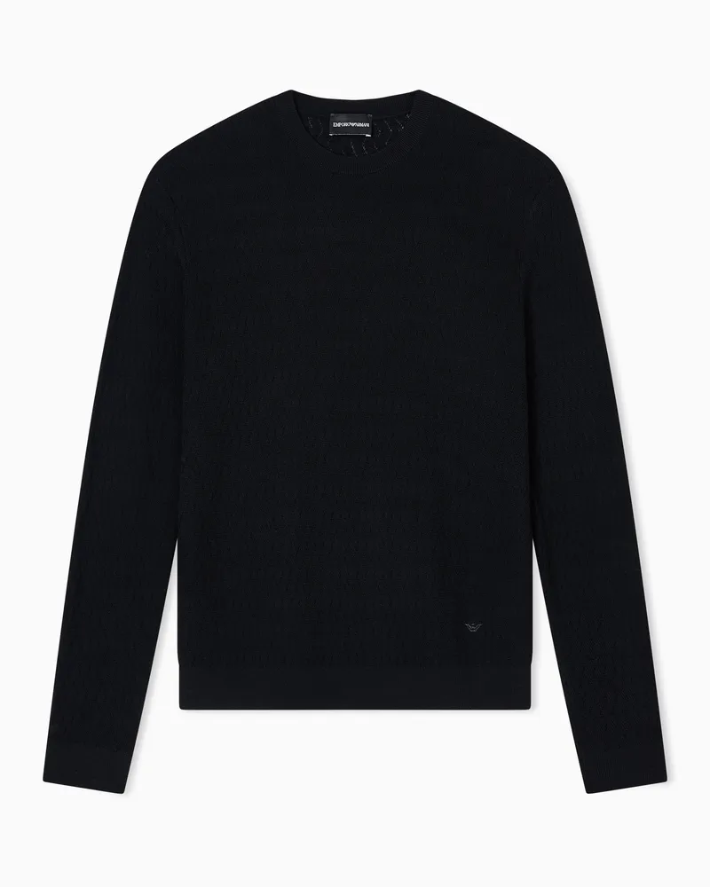 Emporio Armani Pullover aus Schurwolle mit Jacquard-Muster in Relief-Optik Schwarz