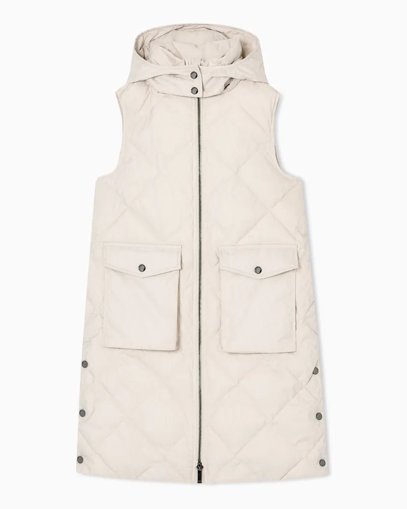 Emporio Armani Maxi-Steppjacke ohne Ärmel aus Nylon mit Allover-Logo in Jacquard-Stoff-Verarbeitung Beige