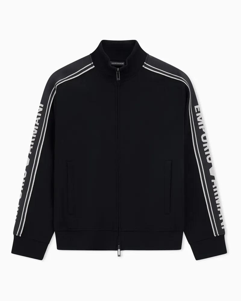 Emporio Armani ASV Sweatshirt aus Double-Jersey mit durchgehendem Reißverschluss und Logotape Schwarz