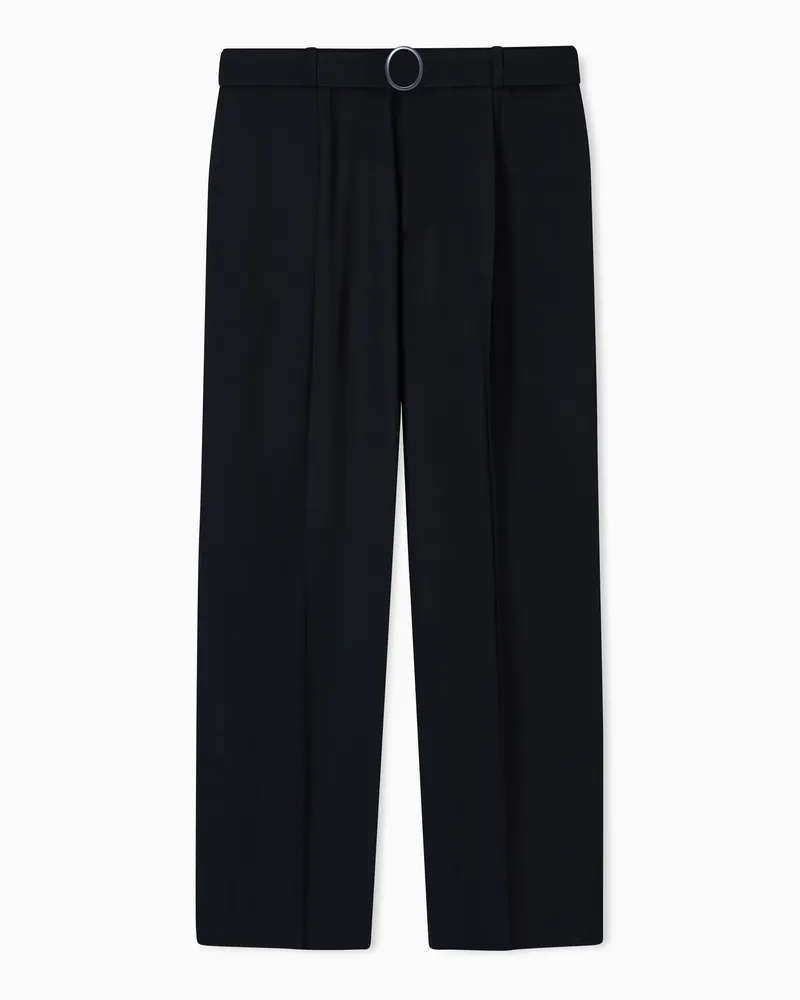 Emporio Armani Hose aus natürlichem Wollstretch mit Bundfalten und Gürtel Schwarz