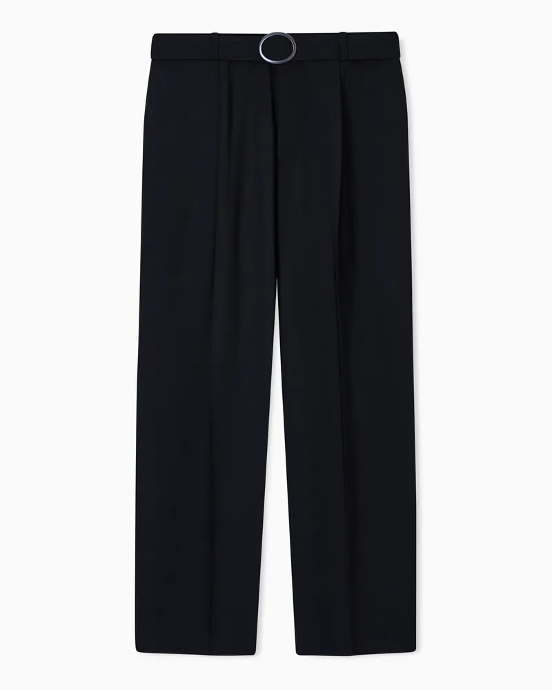 Emporio Armani Hose aus natürlichem Wollstretch mit Bundfalten und Gürtel Schwarz