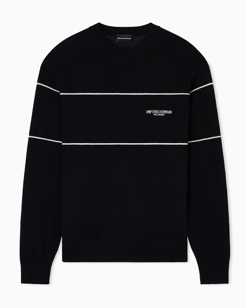Emporio Armani Pullover aus Schurwolle mit Logo aus Jacquard-Stoff Schwarz