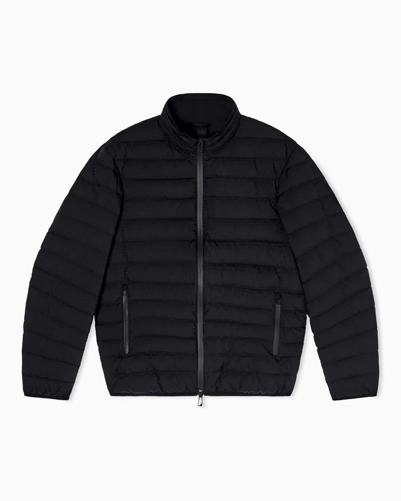 Emporio Armani Water repellent down jacket in quilted nylon with jacquard lettering logo Schwarz