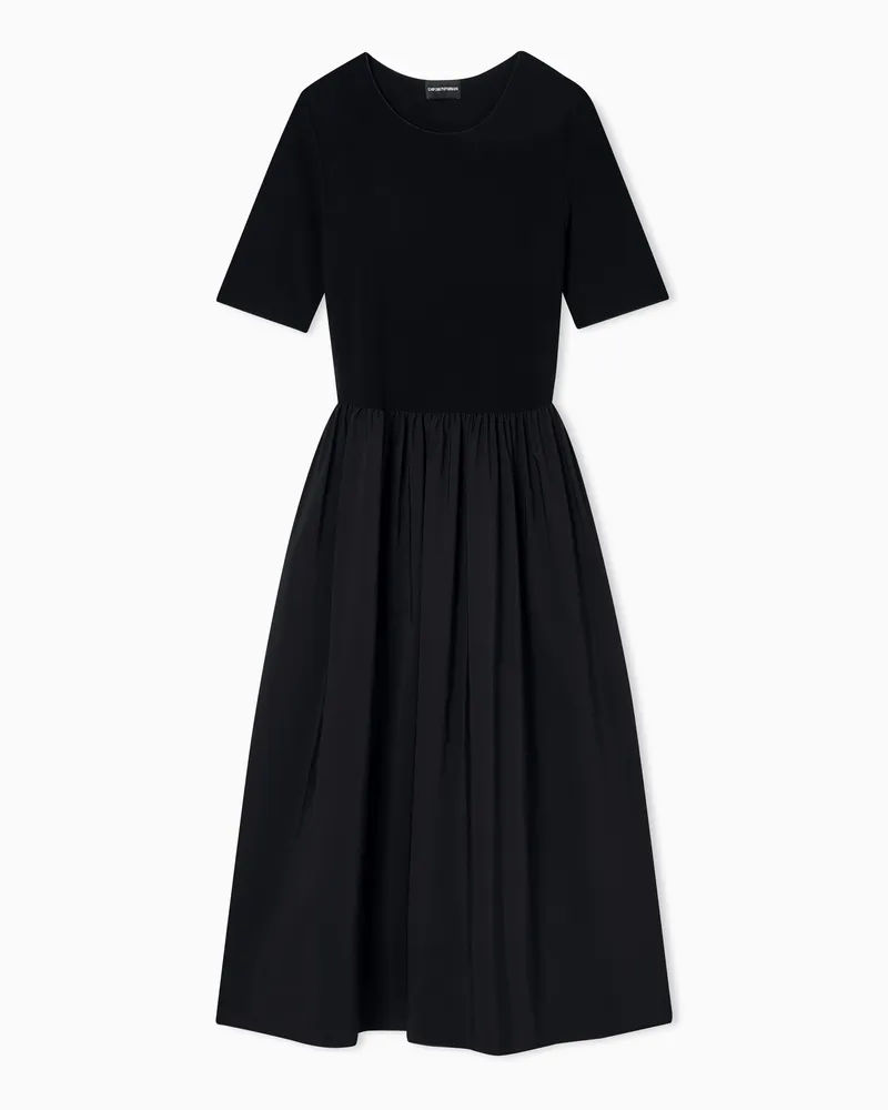 Emporio Armani Langes Kleid aus Interlock mit kurzen Ärmeln Schwarz