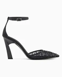 Emporio Armani Pumps aus Besticktem Stoff mit Riemen Schwarz