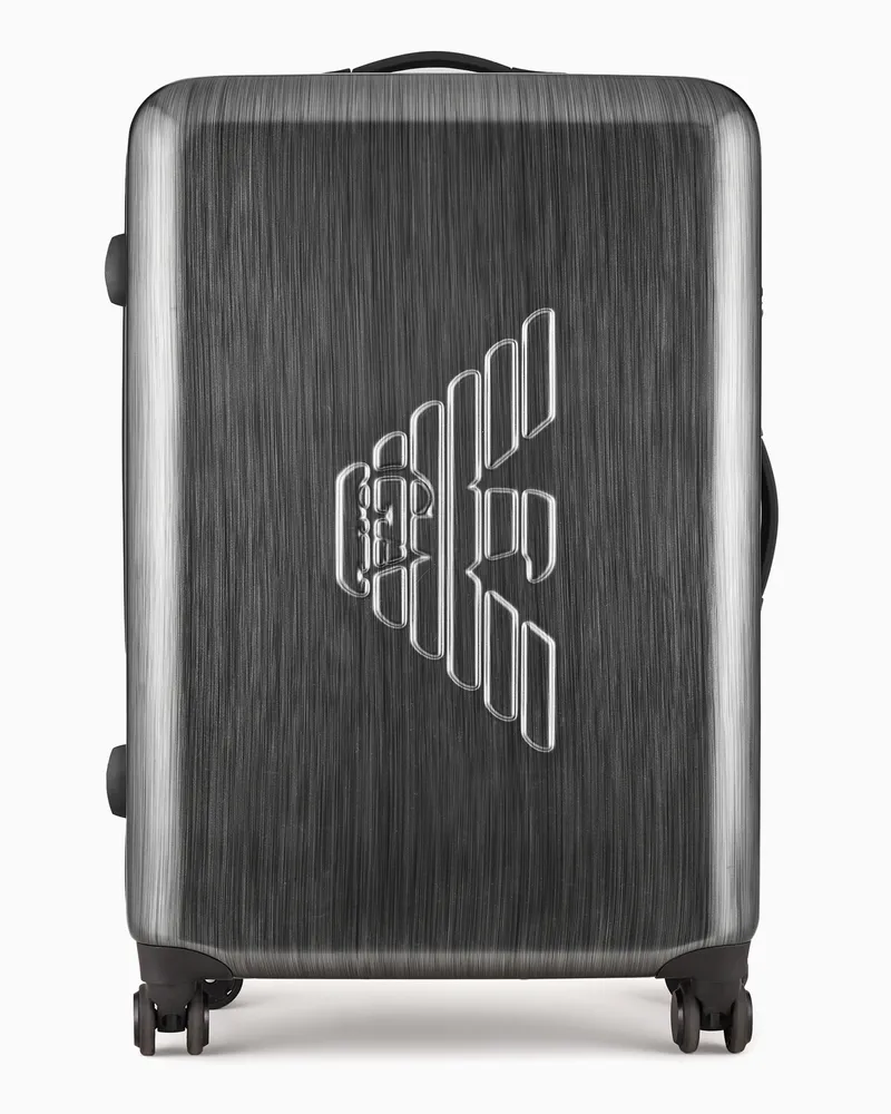 Emporio Armani Großer Trolley aus ABS mit Maxi-Adler in Relief-Optik Grau