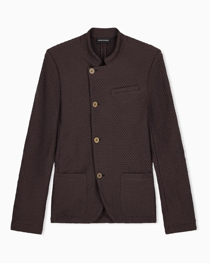 Emporio Armani Jacke mit außermittigem Verschluss aus geprägtem bi-elastischem Jersey Braun