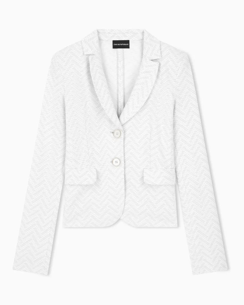 Emporio Armani Jersey-Blazer mit Fischgrätmuster und Reverskragen Weiß