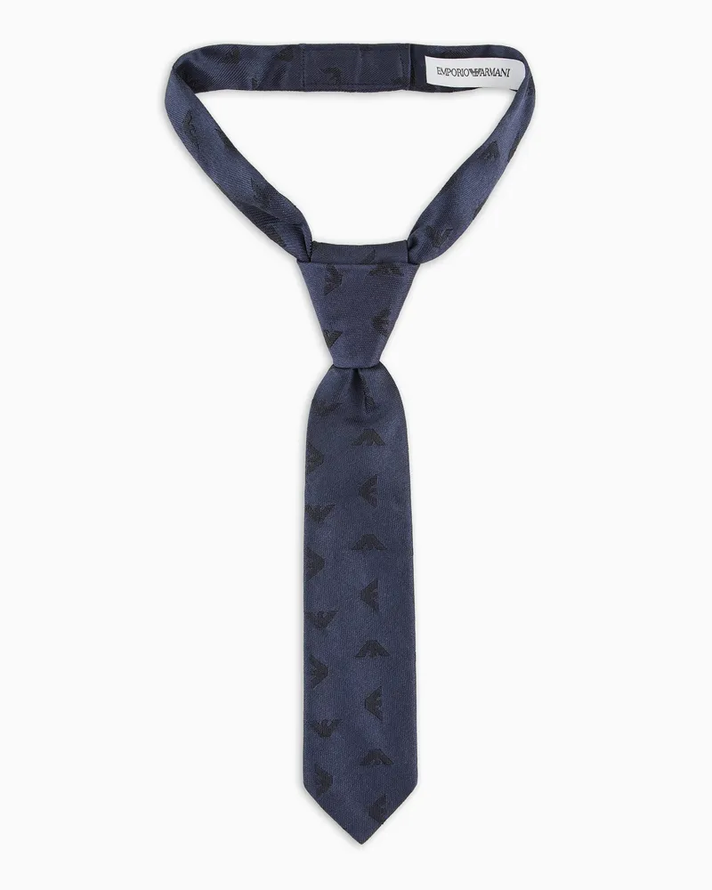 Emporio Armani Krawatte aus reiner Jacquard-Seide mit Allover-Adlermotiv Marineblau