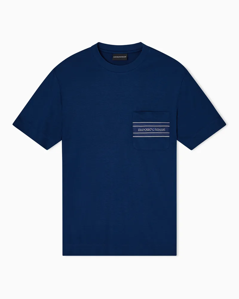 Emporio Armani T-Shirt aus Jersey-Lyocell-Mischung mit Tasche und Logo in 3D-Effekt Blau