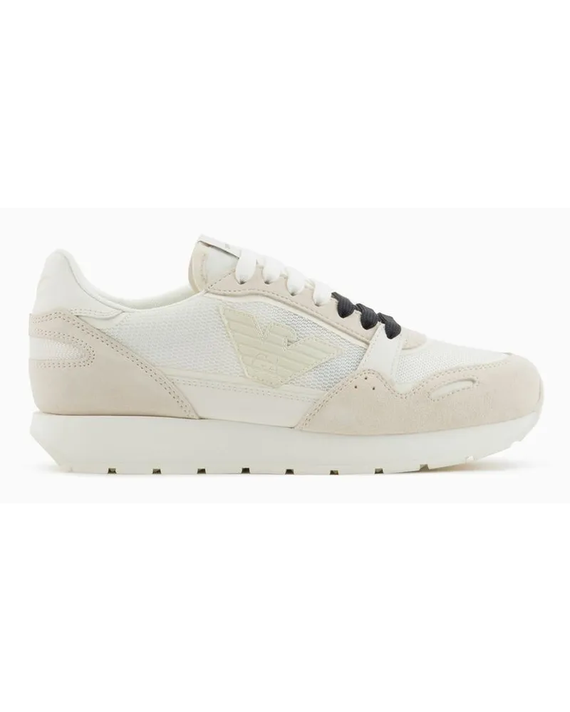 Emporio Armani Sneaker aus Mesh mit Veloursleder-details und Maxi-adler-patch Avorio