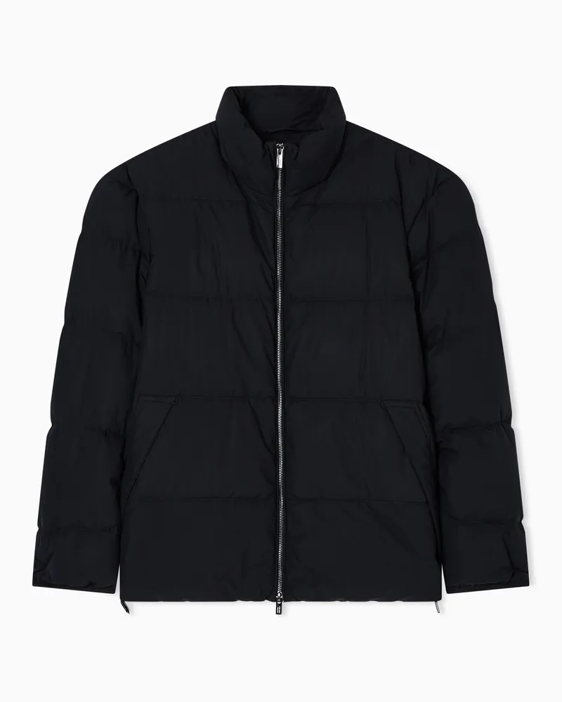 Emporio Armani Daunenjacke mit durchgehendem Reißverschluss aus gestepptem Nylon Schwarz
