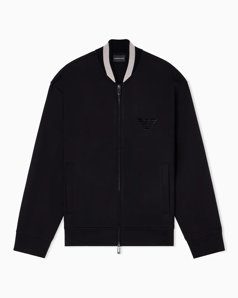 Emporio Armani Sweatshirt mit Bomberjacken-Kragen, mit Reißverschluss und Adler-Aufnäher, gefertigt aus doppellagigem Jersey Schwarz