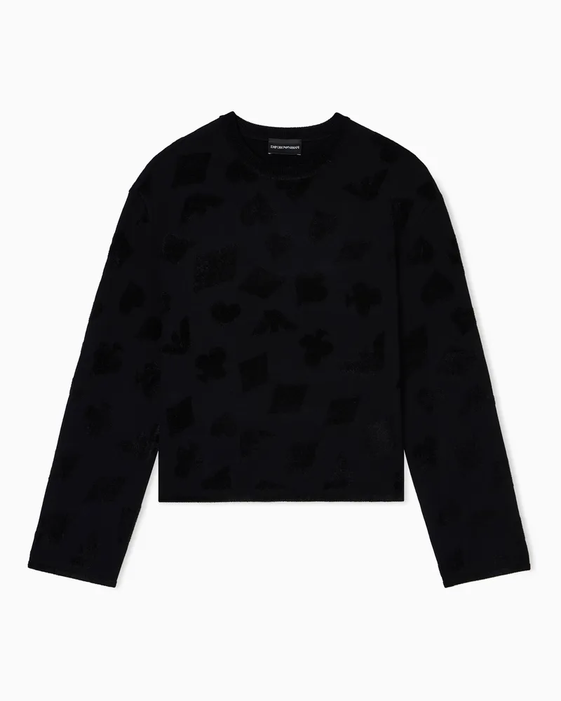 Emporio Armani Chenille-Pullover aus Jacquard-Stoff mit Muster Schwarz
