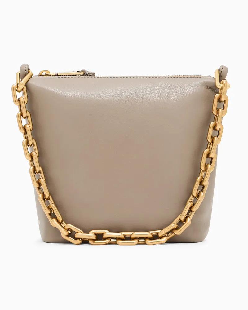 Emporio Armani Kleine Hobo Bag aus Leder mit Kette Beige