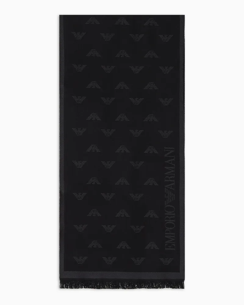 Emporio Armani Schal aus Wolle mit Allover-Jacquard-Adler Schwarz