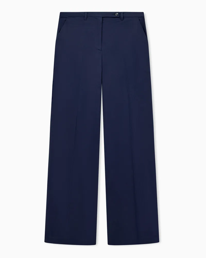 Emporio Armani Regular Fit Stoffhose mit weitem Bein aus Stretch-Baumwolle Marineblau