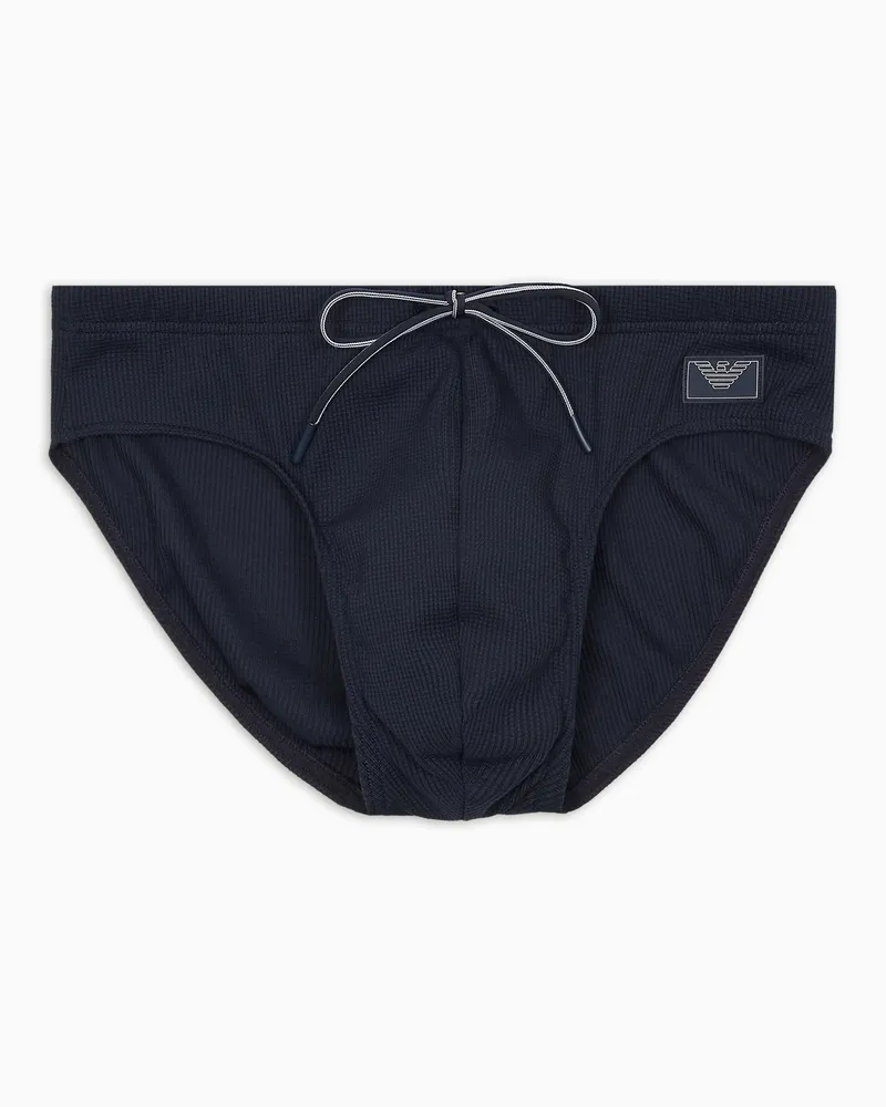 Emporio Armani Satin Label Badeslip aus Pikeegewebe Marineblau