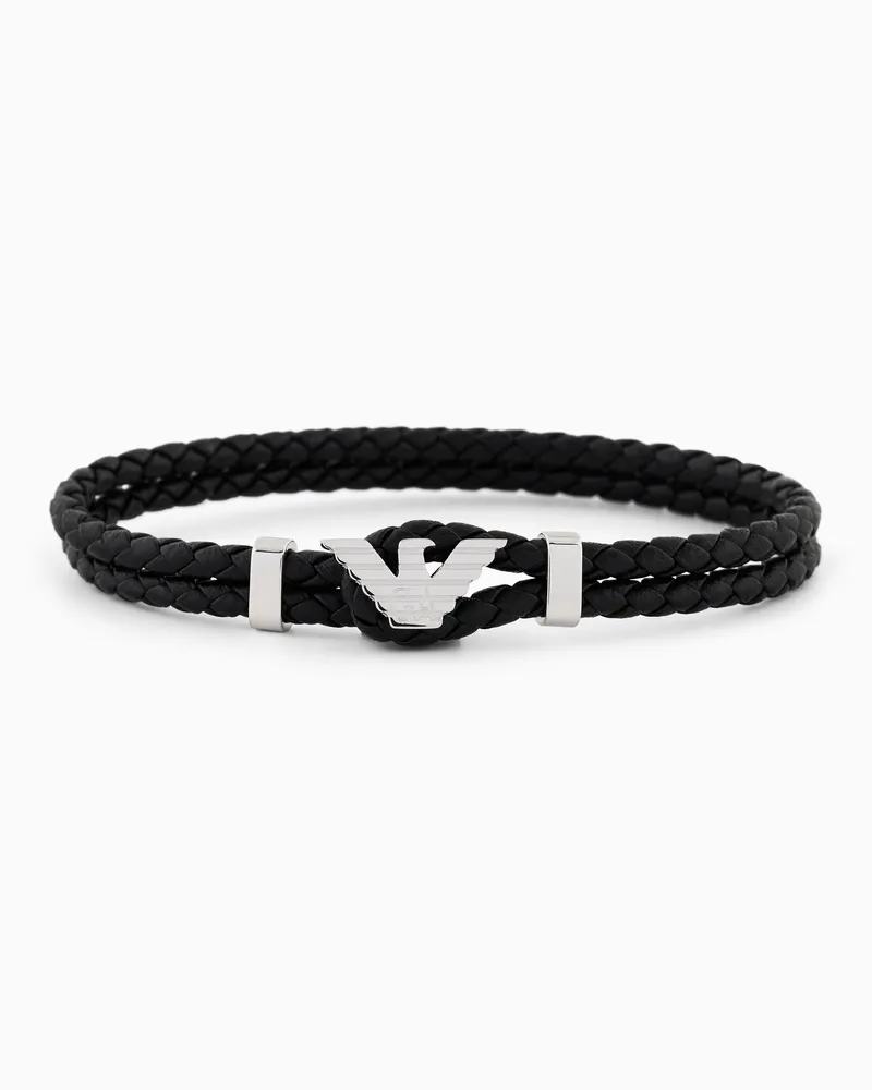 Emporio Armani ID-Armband aus schwarzem Leder Mehrfarbig