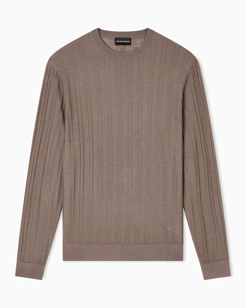 Emporio Armani Pullover aus Schurwolle mit Jacquard-Muster in Relief-Optik Braun