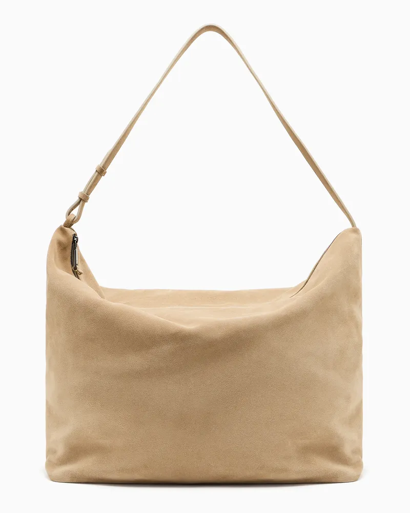 Emporio Armani Maxi Hobo Bag zum Umhängen aus Veloursleder Beige
