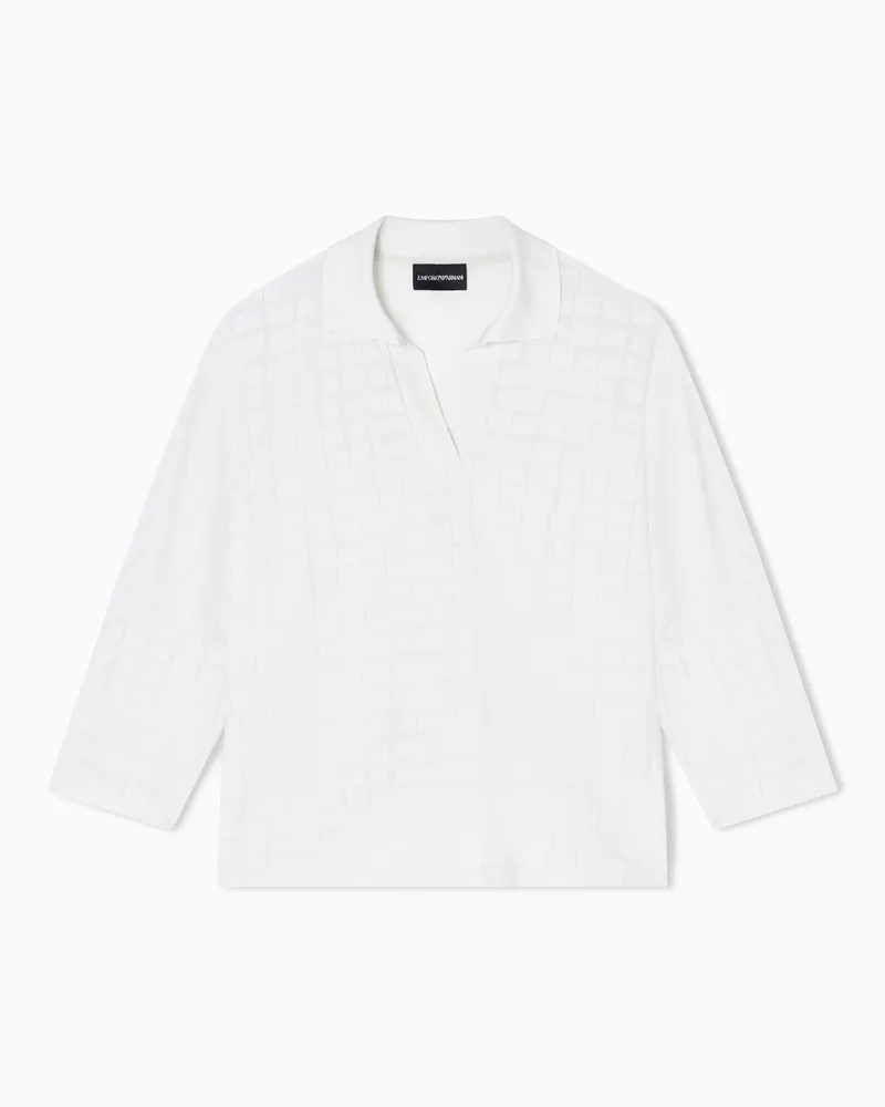 Emporio Armani Polo neck sweater in jersey jacquard pattern checks Weiß