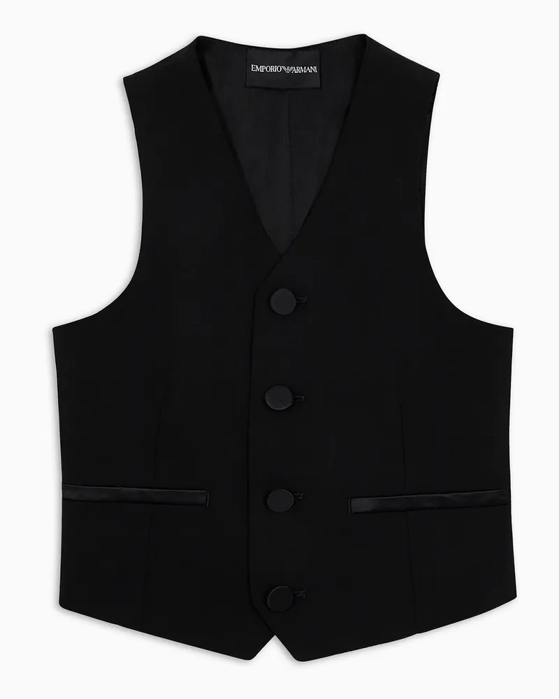 Emporio Armani Einreihige Weste aus Wollfresko mit Satindetails Schwarz
