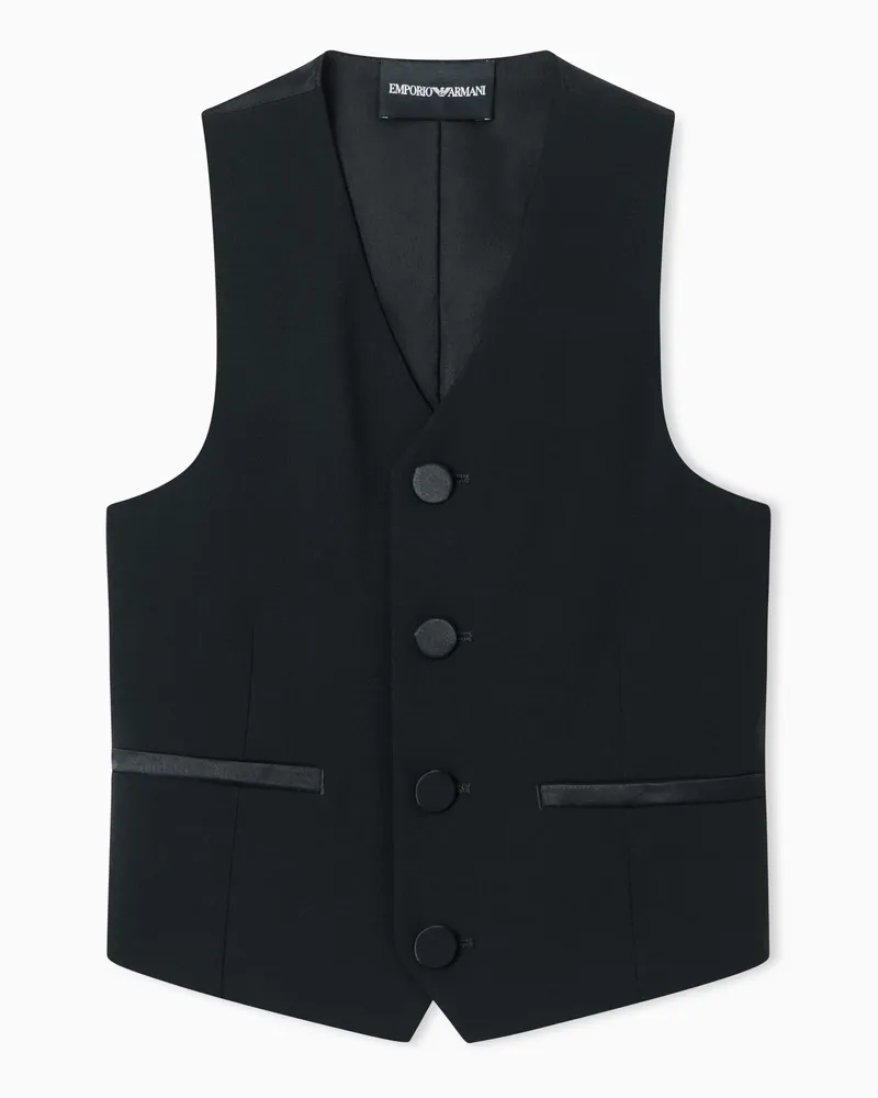 Emporio Armani Einreihige Weste aus Wollfresko mit Satindetails Schwarz