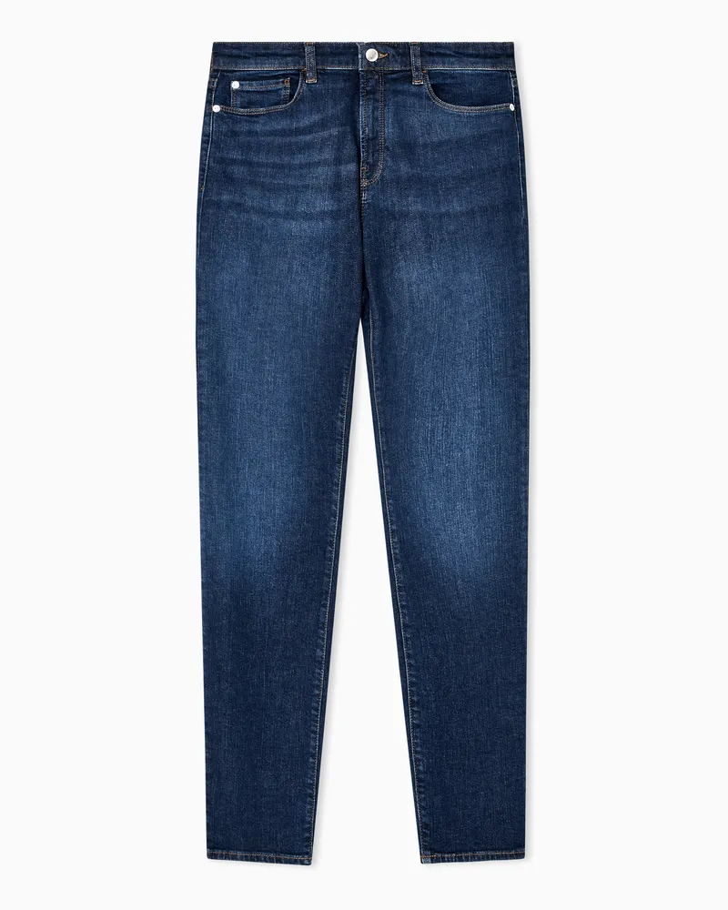 Emporio Armani J20 Jeans mit hoher Taille und sehr schmalem Bein, gefertigt aus Stretch-Denim im Used-Look Blau