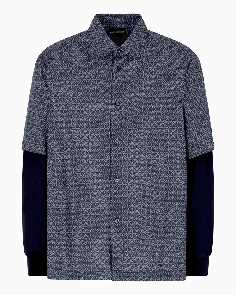 Emporio Armani ASV Bedrucktes Hemd aus einer Lyocell-Mischung mit bequemer Passform in zweiteiliger Optik Blau