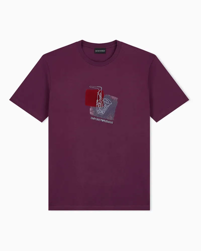 Emporio Armani T-Shirt im Regular Fit aus Baumwolljersey mit Gitarrenmotiv Weiß