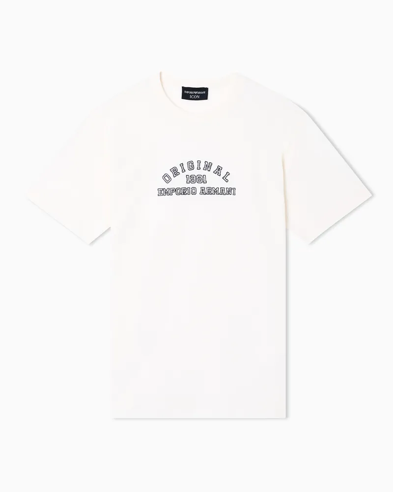 Emporio Armani Supima jersey T-shirt with Icon logo embroidery Weiß